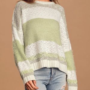 Lulu’s Believe In Fate Sage Green Multi-Striped Knit Pullover Sweater